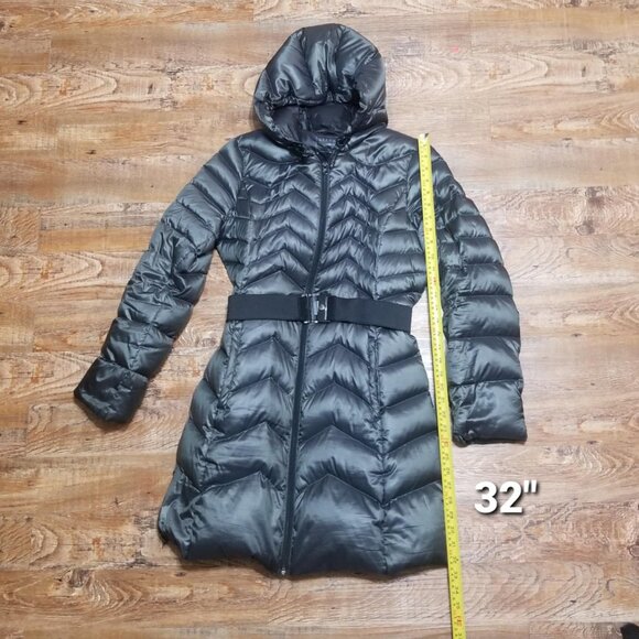 Bernardo Coat Puffer Jacket Medium Grey Modern Lightweight Belted - Picture 6 of 6